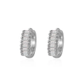 Silver S925 sterling silver hoop earrings set with rectangular baguette cut zircons - 925 Silver / Platinum White Rhinestone