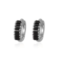 S925 sterling silver hoop earrings with rectangular black cubic zirconia stones - 925 Silver / Platinum Black Rhinestone