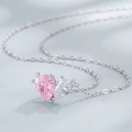 925 silver heart jewelry set featuring pink and white pear-cut gems on satin surface - 925 Silver / Pink