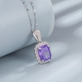 Collier en argent S925 avec pierre précieuse violette taille Asscher et diamants - Argent 925 / Violet Elégant