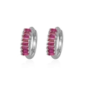 S925 sterling silver hoop earrings with rectangular pink zircon stones in silver finish - 925 Silver / Platinum Purple Rhinestone