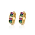 Boucles d'oreilles créoles en argent S925 et zircons arc-en-ciel dorés luxe - Argent 925 / Or Strass Arc-en-ciel