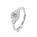 Elegant 925 sterling silver star ring with brilliant diamonds and adjustable open band - 925 Silver / Platinum Color