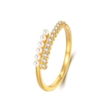 Elegant gold 925 silver ring featuring pearls and shimmering zircon in a layered design - Adjustable Open / Gold Color