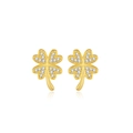 Pendientes de plata 925 dorada con forma de trébol de cuatro hojas y circonitas micro-pavé - Stud aretes / Pendientes de botón dorados