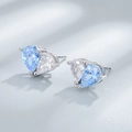 Elegantes pendientes de corazón en plata S925 con circonitas azules y blancas bicolor - Stud aretes / Azul