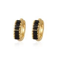 Boucles d'oreilles huggie en argent S925 doré avec pierres de zircon noir rectangulaires - Argent 925 / Or Strass Noir