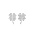 Elegantes pendientes de trébol en plata S925 con hojas de corazón y circonitas blancas - Stud aretes / Pendientes de botón plateados