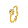 S925 Silberring in Gold mit quadratischem gelbem Edelstein und Diamant-Halo-Design - Einstellbar Offen / Gold