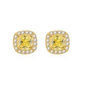 S925 sterling silver cushion cut yellow diamond halo stud earrings with gold plating - Gold Stud Earrings