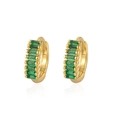 Boucles d'oreilles huggies dorées avec zircons rectangulaires vert émeraude - Argent 925 / Or Strass Vert