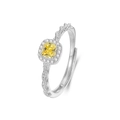 S925 Sterling Silber Ring mit gelbem quadratischem Edelstein und Halo-Einstellung - Einstellbar Offen / Weißgold