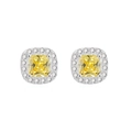 Elegant S925 silver halo earrings with cushion-cut yellow crystals and sparkling diamonds - Silver Stud Earrings