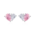 Elegantes pendientes de corazón de plata 925 con cristales dobles rosa y blanco sobre blanco - Stud aretes / Rosa