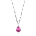 Elegante collar de plata 925 con colgante de piedra rosa en forma de gota y reflejo - Collar Rojo / Rojo