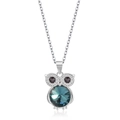 Collar de búho de plata S925 con colgante de cristal azul facetado y ojos negros - Plata 925 / Collar