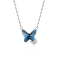 Halskette mit österreichischem blauem Kristallschmetterling aus S925-Silber - Halskette