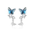 Elegantes pendientes de mariposa en plata S925 con cristales azules y circonitas - Plata 925 / Stud aretes