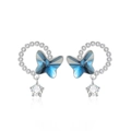 S925 Silber Schmetterling Ohrstecker mit blauem Kristall und Zirkonia Akzenten - 925er Silber / Stud Ohrringe