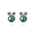 Pendientes de búho en plata S925 con cristales azul oscuro y ojos negros brillantes - Plata 925 / Stud aretes