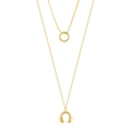 Double-layered 18K gold plated S925 silver necklace with ring and horseshoe pendants - 925 Silver / Gold