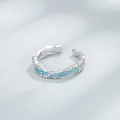 Modern S925 sterling silver open ring with irregular texture and blue enamel inlay - Adjustable Open / White Gold