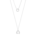 Minimalist S925 sterling silver double-layer necklace with O-ring and U-shaped pendants - 925 Silver / White Gold