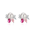 Boucles d'oreilles en argent 925 avec perle d'eau douce et zircons multicolores - Argent 925 / Stud boucles d'oreilles