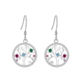 S925 sterling silver Tree of Life drop earrings with colorful gemstones and crystals - Platinum Plated Earrings / 925 Silver