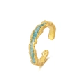 Irregular lava texture gold S925 silver open ring with blue enamel inlay for women - Adjustable Open / Gold