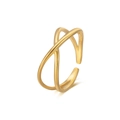 S925 sterling silver double cross minimalist open ring in 18K gold plated finish - Adjustable Open / Gold Color