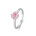Bague en argent sterling 925 avec diamant rose taille ronde et serti à griffes - US 5 / Zircon Rose (Argent)