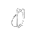 Minimalist S925 sterling silver double layer crossover open ring in polished finish - Adjustable Open / Platinum Color