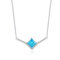 Collana in argento sterling S925 con gemma blu cielo e ciondolo a forma di V geometrica - Argento 925 / Collana in Zirconia Blu