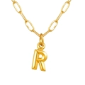 Collier chaîne trombone plaqué or 18 carats avec pendentif lettre R en relief - Lettre R / Or