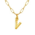 Collier à maillons trombone doré avec pendentif lettre V en relief finition 18K - Lettre V / Or