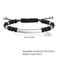 Dettaglio del bracciale regolabile con perline nere opache con dimensioni e barra d'argento - Color Acciaio