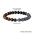 Detail showing 0.8cm tiger eye beads and 17cm circumference on a beaded men's bracelet - Three-Color Natural Stone (BR-2448S)