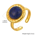 Anillo ajustable bañado en oro de 18K con lapislázuli redondo y bisel de cuerda trenzada - Estilo de Textura Lapis Azul (04)