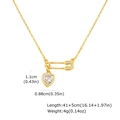 18K vergulde veiligheidsspeld ketting met hart zirkoon en platte kruis ketting - Witte Hart Veiligheidsspeld Hanger (NC-1650GW)