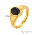 Anello in acciaio inossidabile placcato oro 18K con zircone nero ovale e peso 5g - US 6 / Oro Pietra Nera
