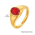 Anello in acciaio inossidabile placcato oro 18K con zircone rosso ovale da 1cm e 5g - US 6 / Oro con pietra preziosa rossa
