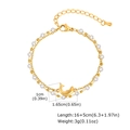 Double-layered gold dolphin anklet with white pearls and adjustable lobster clasp - BR-2435G Bracelet