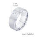 Bague homme 8mm en acier inoxydable brossé avec pierre de zircon et bords polis miroir - US 7 / Acier