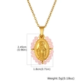 Detailed view of gold oval Virgin Mary pendant size 2.45cm by 1.8cm with pink beads - Pink Bead Style Pendant Only (Without Chain) (PN-2158G03)