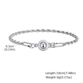 Detail of 0.3cm stainless steel rope chain bracelet with round clasp showing dimensions - Steel