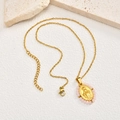 Gold stainless steel necklace with Virgin Mary oval pendant and pink bead detailing - Pink Bead Style Necklace (With Chain) (PN-2158G03)