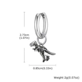 Silver stainless steel hoop earrings with dinosaur skeleton pendant, 2.73cm height - Steel Color (ED-868S02-1) / Single Piece