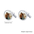 Silver round stainless steel cufflinks with custom family photo and 1.8cm diameter detail - Steel Color (Without Photo)