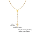 Tri-color stainless steel rosary necklace with Mary medal and cross size specs - NC-2324G02 / 4mm Bead